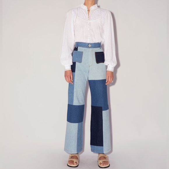 Anthropologie Jeans Magali Pascal Janis Wide-Leg High-Waist Patchwork Pants Sz L